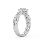 Pear Cut 1.00 Carat Lab Grown Diamond Twisted Infinity Halo Solitaire Bridal Set Ring