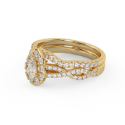 Pear Cut 1.00 Carat Lab Grown Diamond Twisted Infinity Halo Solitaire Bridal Set Ring