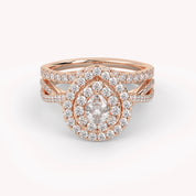 IGI Certified Pear Cut Split Shank Infinity Twisted Double Halo Bridal Set Ring