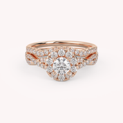 IGI Certified Round Shape Infinity Halo Solitaire Bridal Set Ring