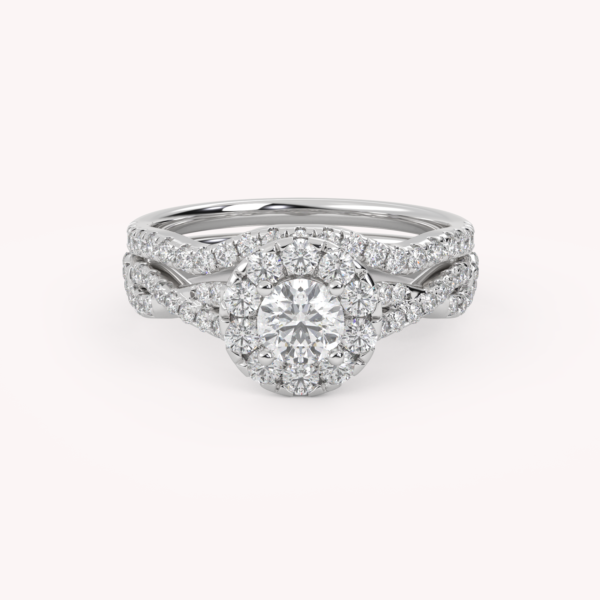 IGI Certified Round Shape Infinity Halo Solitaire Bridal Set Ring