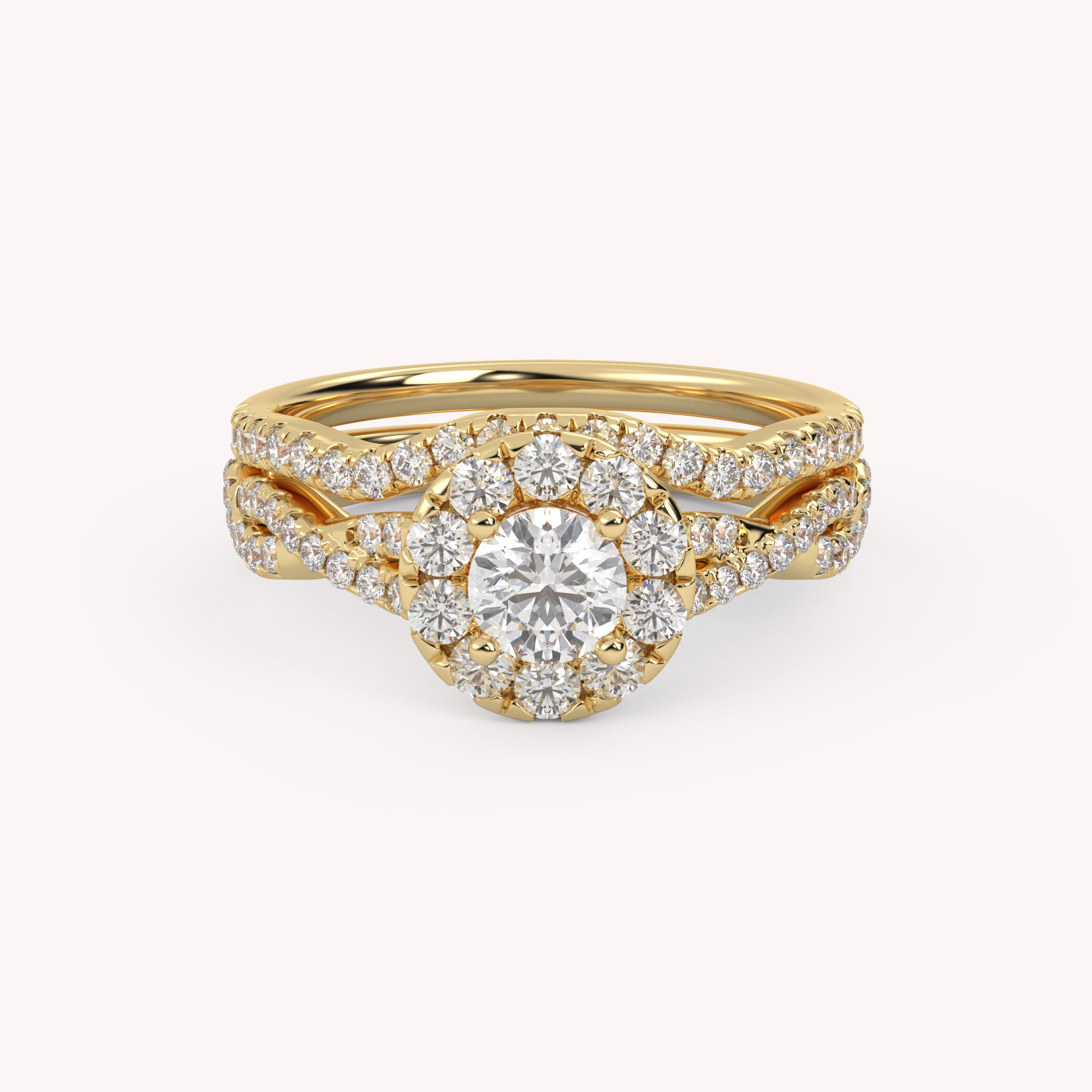 IGI Certified Round Shape Infinity Halo Solitaire Bridal Set Ring