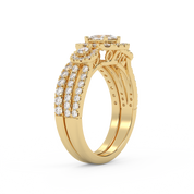 IGI Certified Princess Cut 3 Stone Halo Solitaire Bridal Set Ring