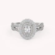 IGI Certified 1.00 Carat Oval & Round Twisted Shank Double Halo Ring