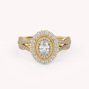 IGI Certified 1.00 Carat Oval & Round Twisted Shank Double Halo Ring