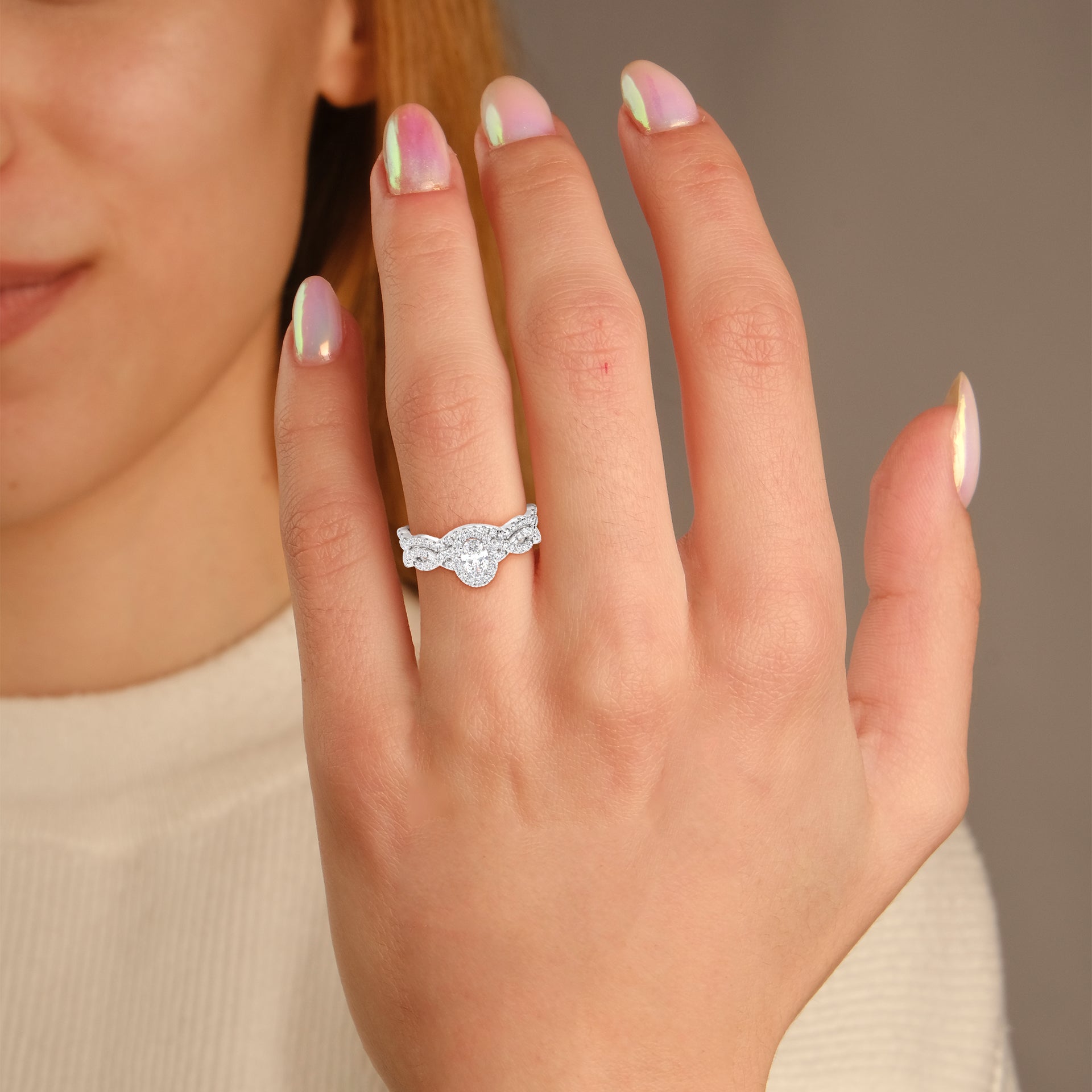 IGI 0.75 Carat Lab Diamond Infinity Halo Bridal Set Ring