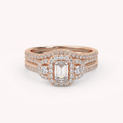 IGI Certified Three Stone Halo Bridal Set Ring
