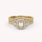 IGI Certified Three Stone Halo Bridal Set Ring
