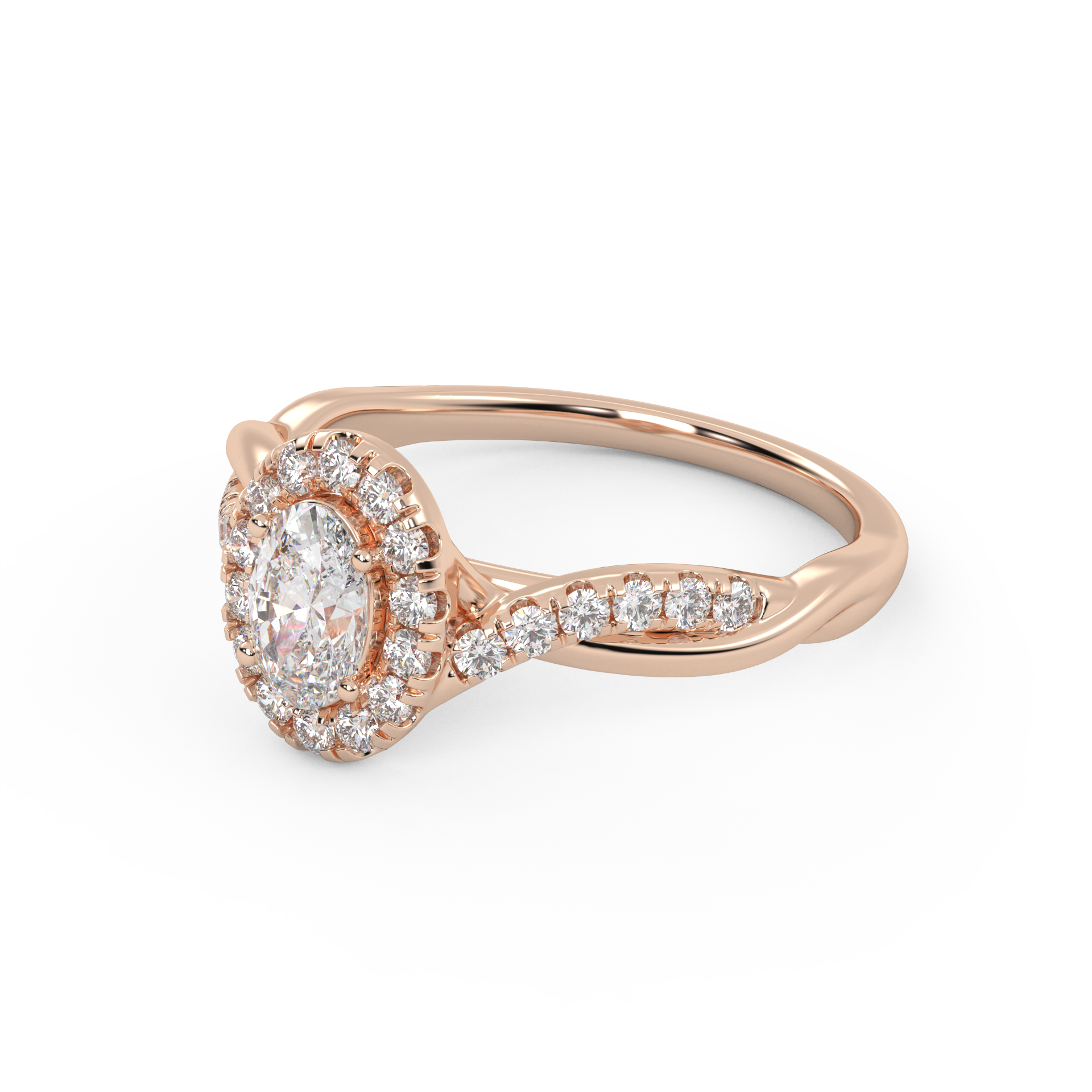 IGI Certified Twisted Halo Solitaire Engagement Ring