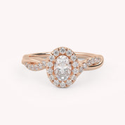 IGI Certified Twisted Halo Solitaire Engagement Ring