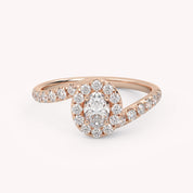 Oval & Round 0.85 Carat Lab Diamond Bypass Halo Ring – IGI Certified