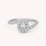 Oval & Round 0.85 Carat Lab Diamond Bypass Halo Ring – IGI Certified