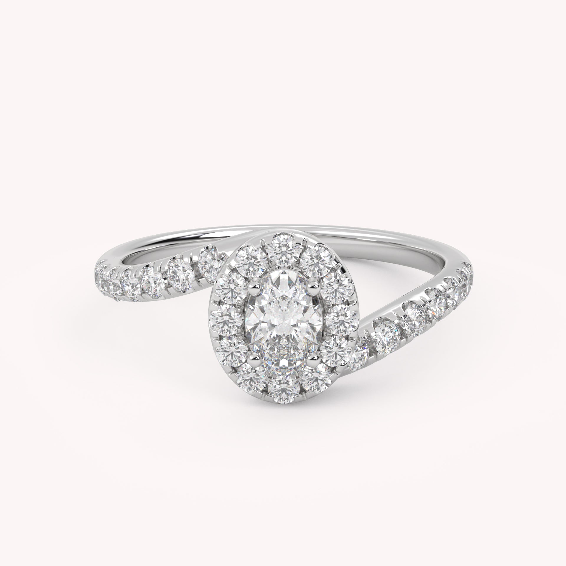 Oval & Round 0.85 Carat Lab Diamond Bypass Halo Ring – IGI Certified