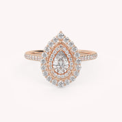 IGI Certified Double Halo Teardrop Engagement Ring