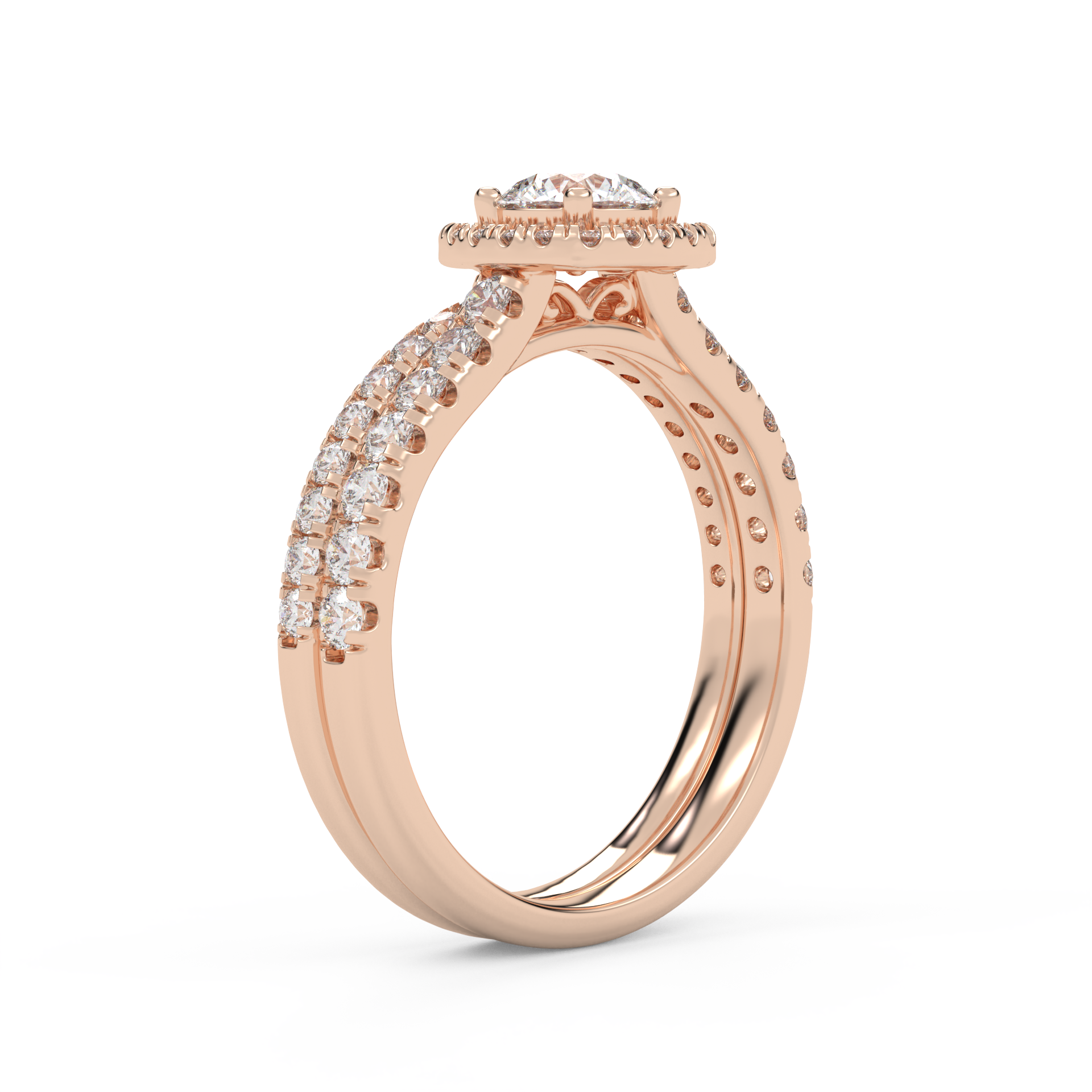 IGI Certified Half Eternity Halo Bridal Set Ring