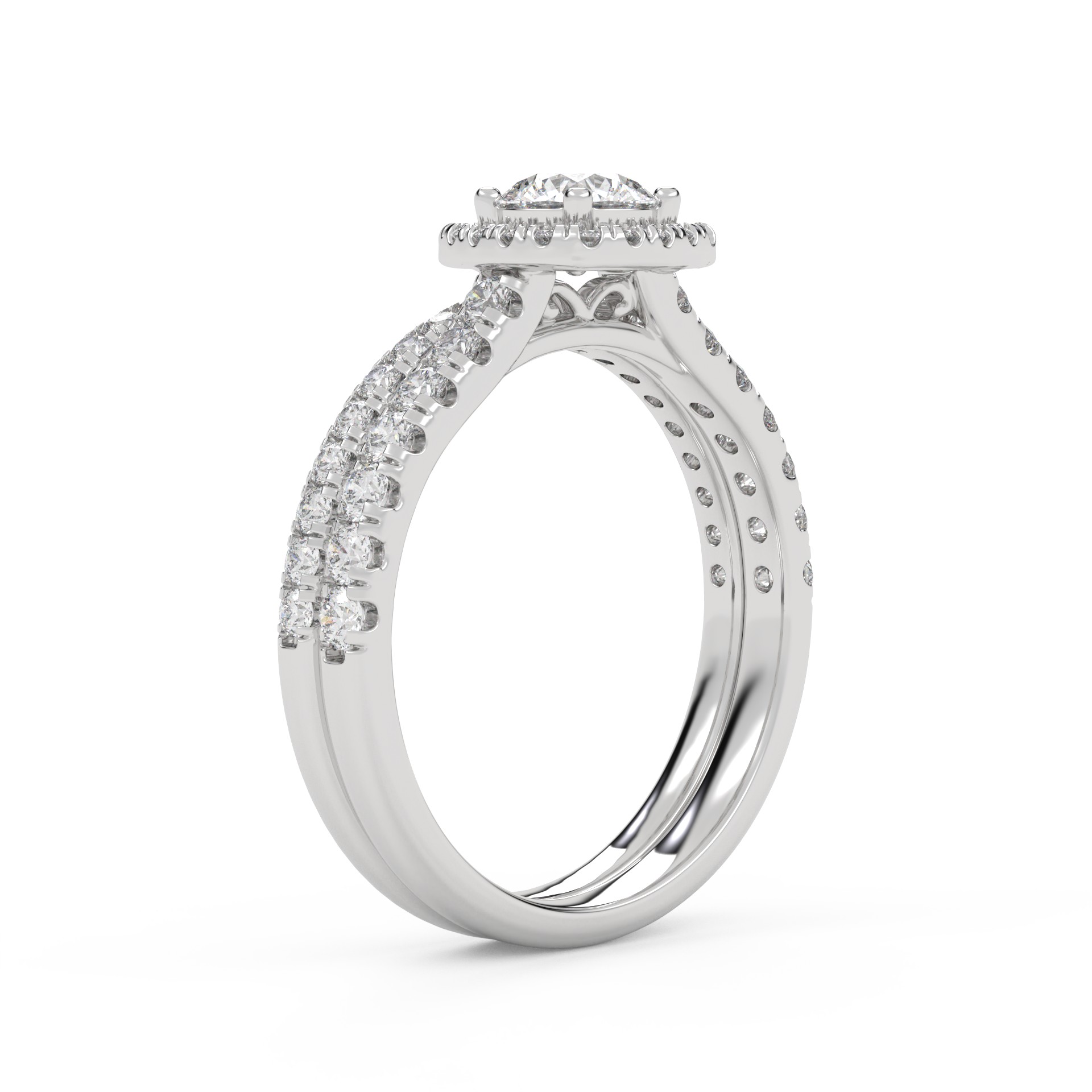 IGI Certified Half Eternity Halo Bridal Set Ring