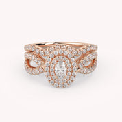 IGI Certified Twisted Shank Double Halo Diamond Bridal Set Ring