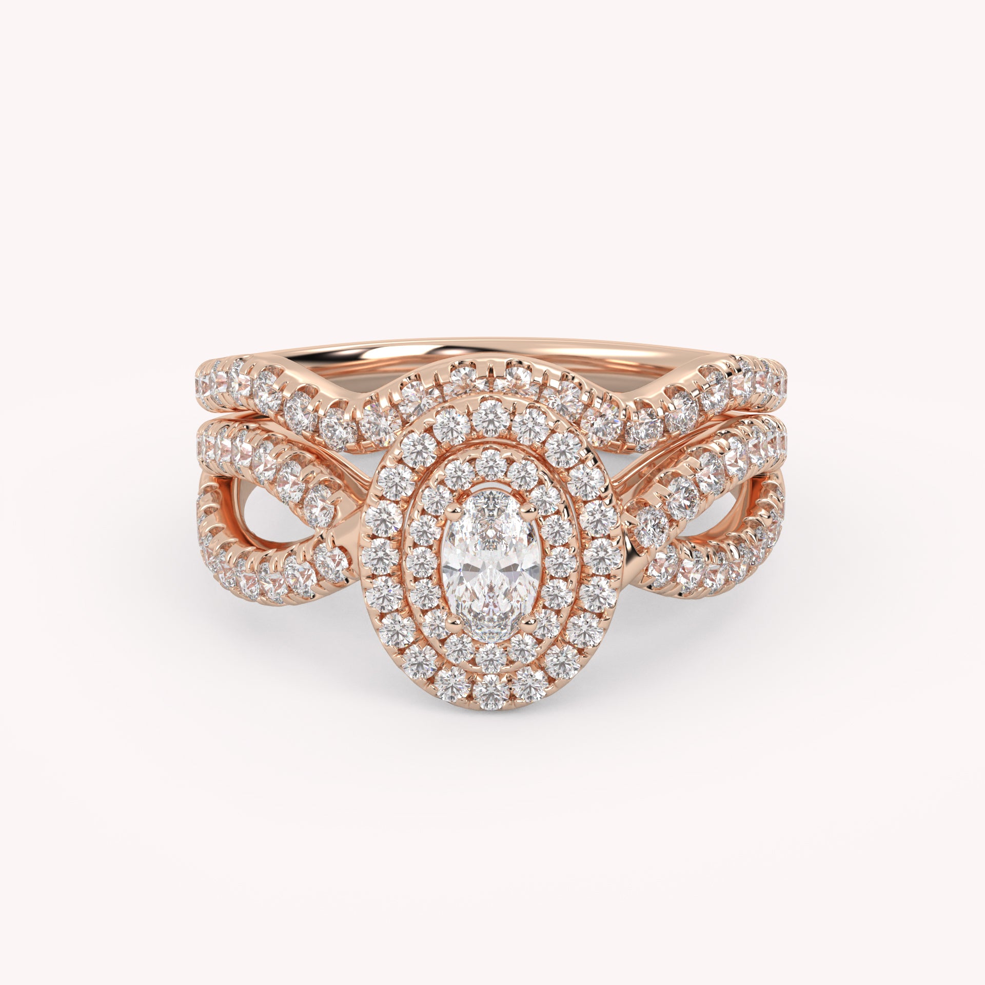 IGI Certified Twisted Shank Double Halo Diamond Bridal Set Ring