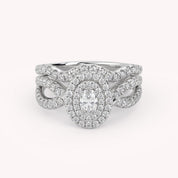 IGI Certified Twisted Shank Double Halo Diamond Bridal Set Ring