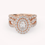 IGI Certified Twisted Shank Double Halo Diamond Bridal Set Ring