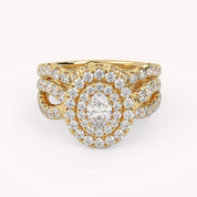 IGI Certified Twisted Shank Double Halo Diamond Bridal Set Ring