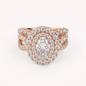 IGI Certified Twisted Shank Double Halo Diamond Bridal Set Ring