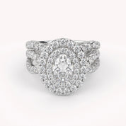 IGI Certified Twisted Shank Double Halo Diamond Bridal Set Ring