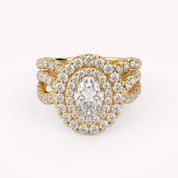 IGI Certified Twisted Shank Double Halo Diamond Bridal Set Ring