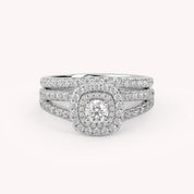 IGI Certified Shank Double Halo Bridal Set Ring