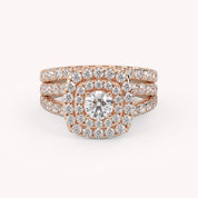 IGI Certified Shank Double Halo Bridal Set Ring