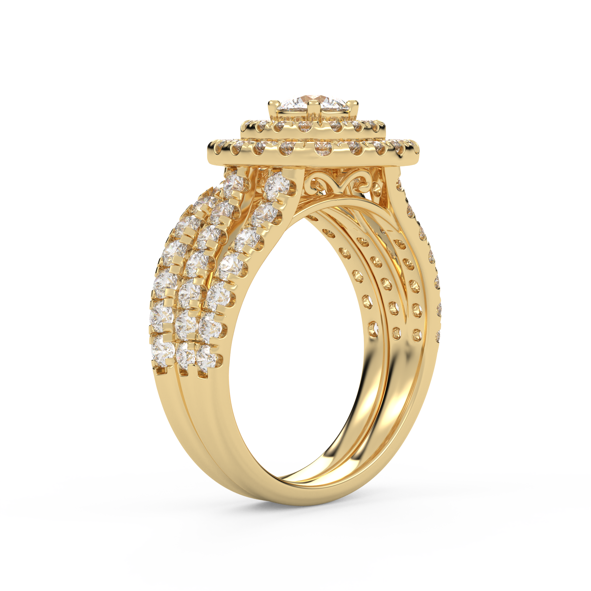 IGI Certified Shank Double Halo Bridal Set Ring