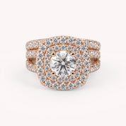 IGI Certified Shank Double Halo Bridal Set Ring