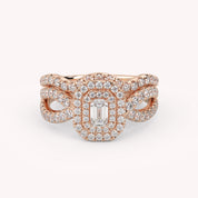 IGI Certified Emerald Cut Lab Diamond Bridal Set Ring