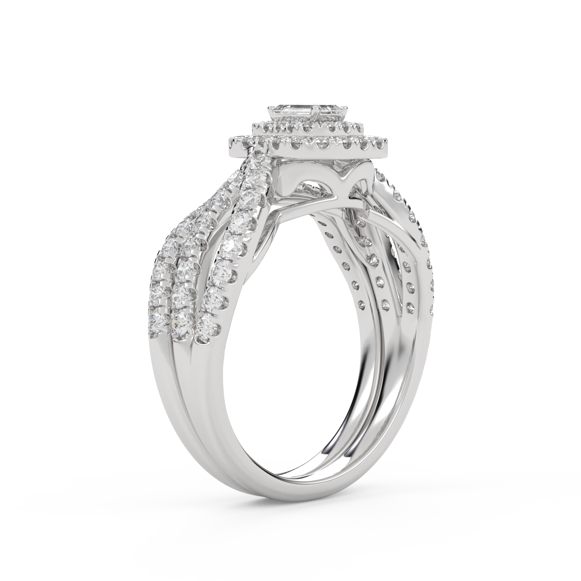 IGI Certified Emerald Cut Lab Diamond Bridal Set Ring