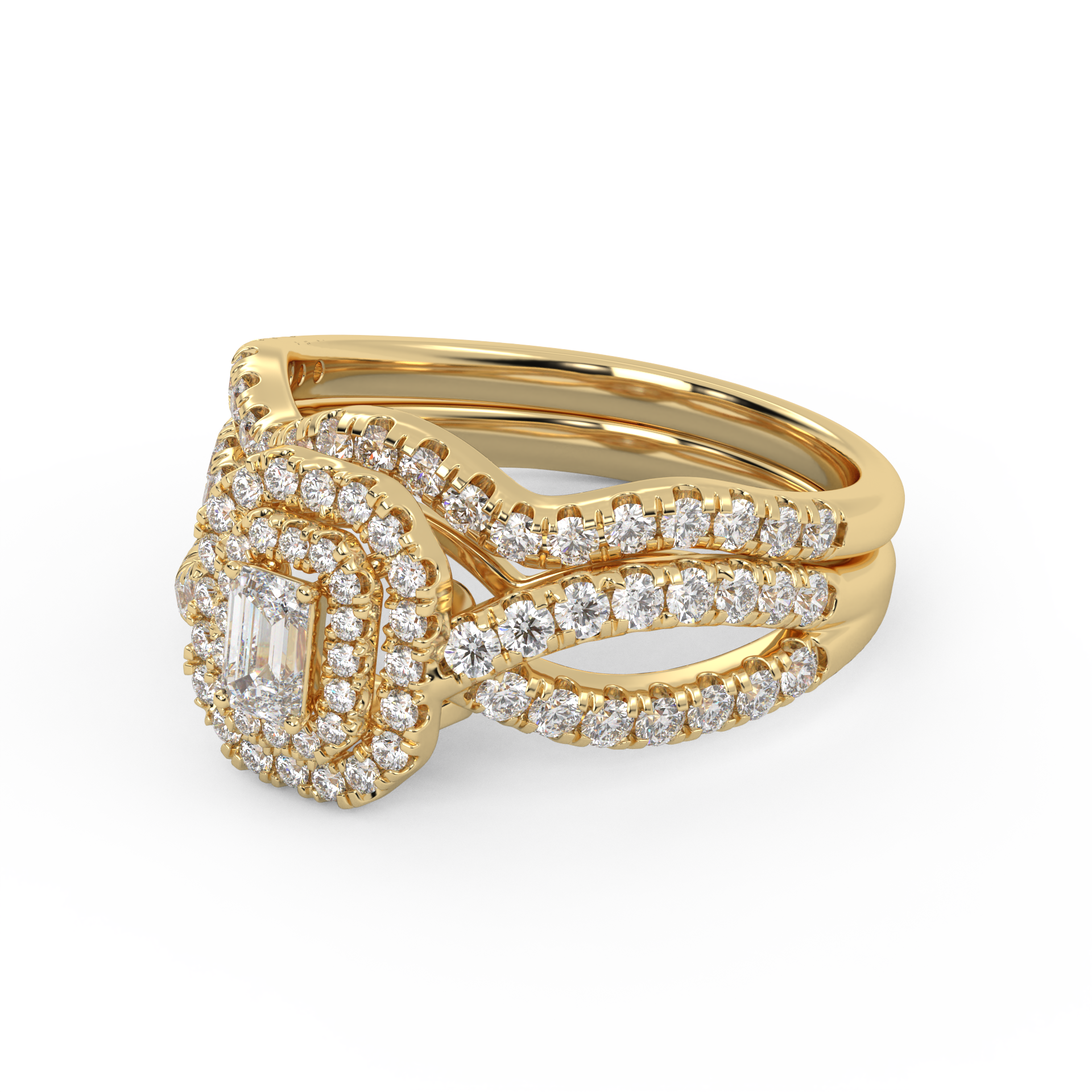 IGI Certified Emerald Cut Lab Diamond Bridal Set Ring