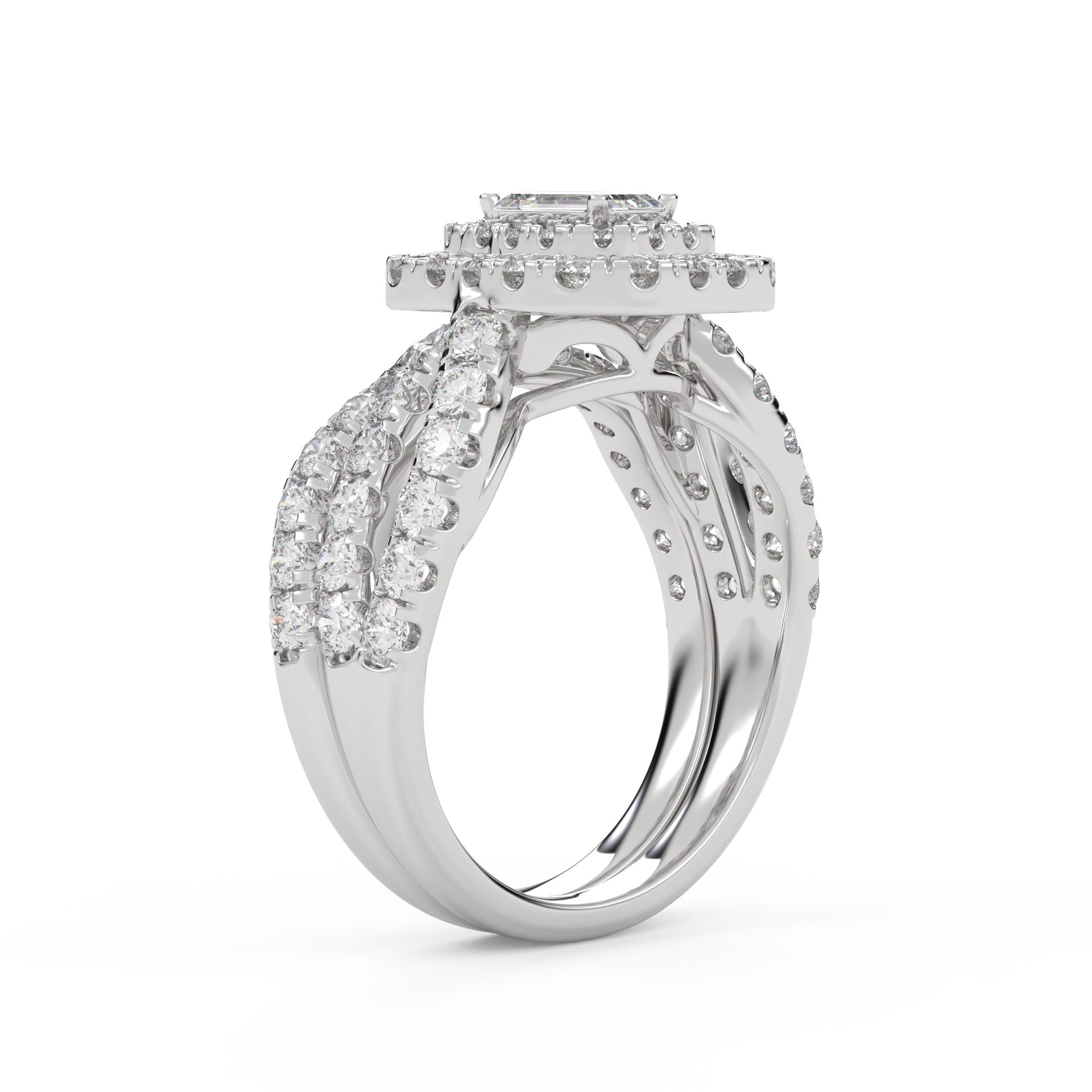 IGI Certified Emerald Cut Lab Diamond Bridal Set Ring