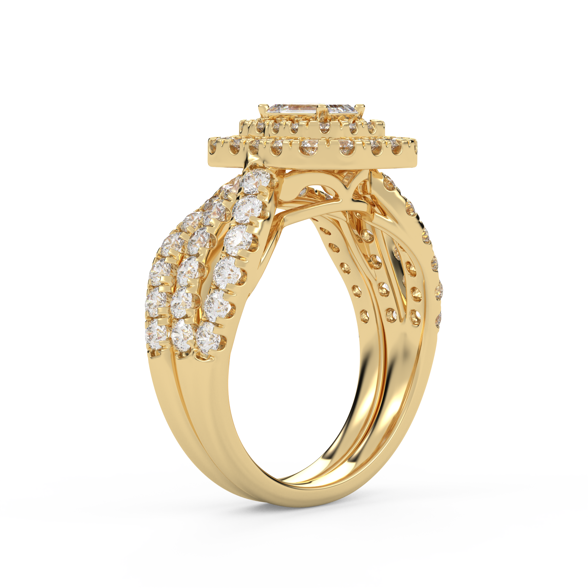 IGI Certified Emerald Cut Lab Diamond Bridal Set Ring