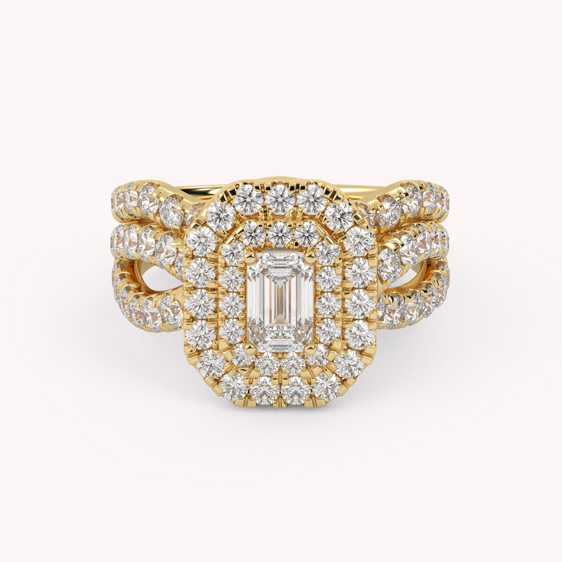 IGI Certified Emerald Cut Lab Diamond Bridal Set Ring