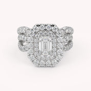 IGI Certified Emerald Cut Lab Diamond Bridal Set Ring