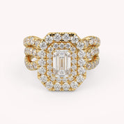 IGI Certified Emerald Cut Lab Diamond Bridal Set Ring