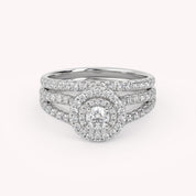 IGI Certified Double Halo Lab Diamond Bridal Set Ring