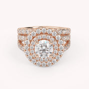 IGI Certified Double Halo Lab Diamond Bridal Set Ring