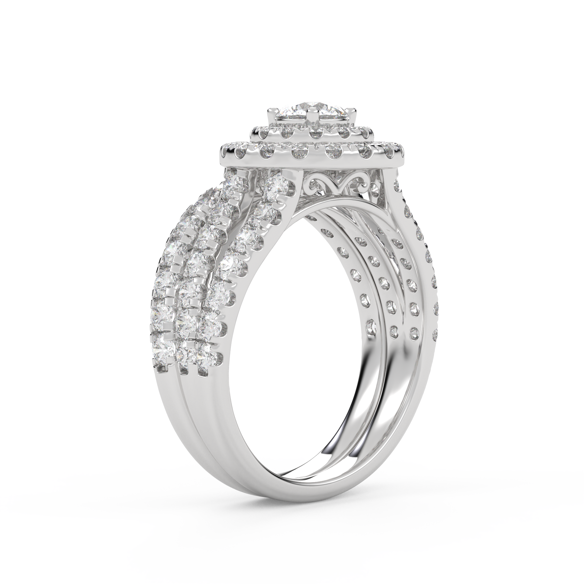 IGI Certified Double Halo Lab Diamond Bridal Set Ring