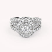 IGI Certified Double Halo Lab Diamond Bridal Set Ring