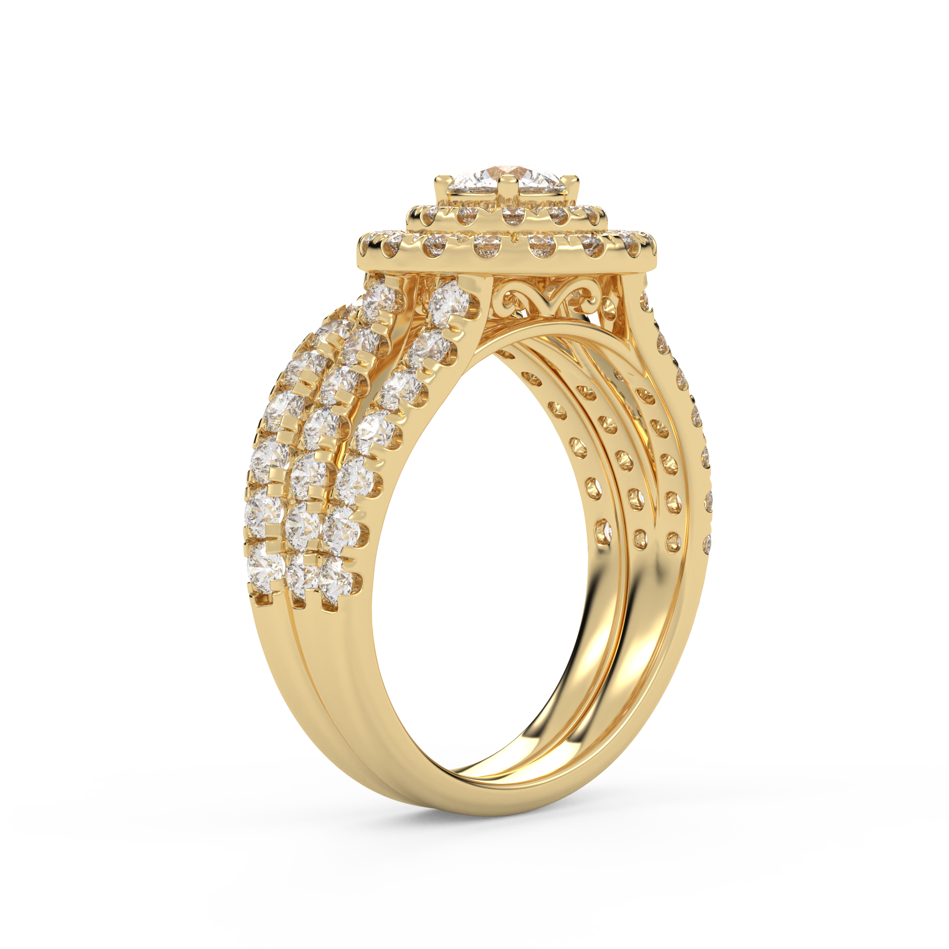 IGI Certified Double Halo Lab Diamond Bridal Set Ring