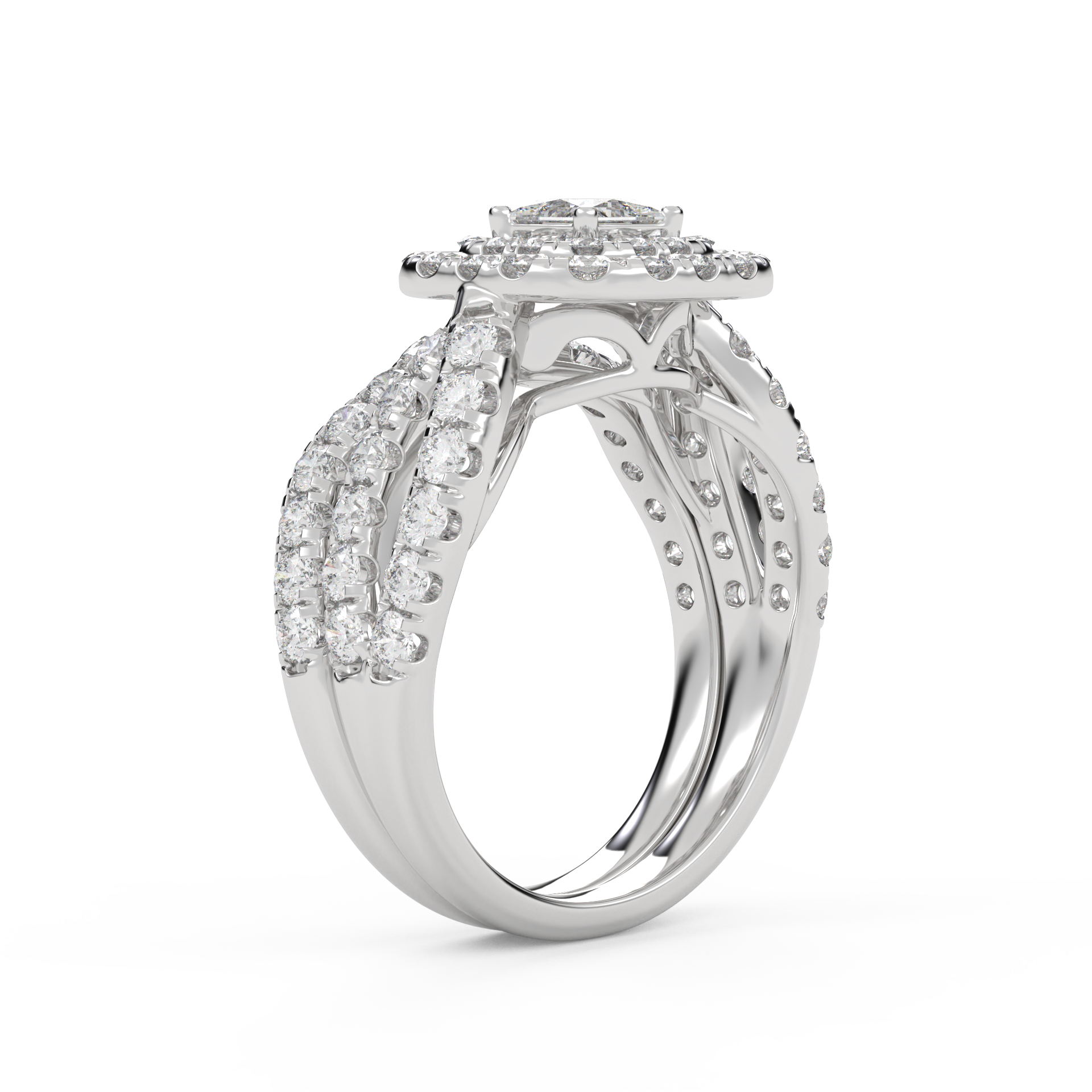 IGI Certified Infinity Shank Princess Cut Lab Diamond Bridal Set Ring