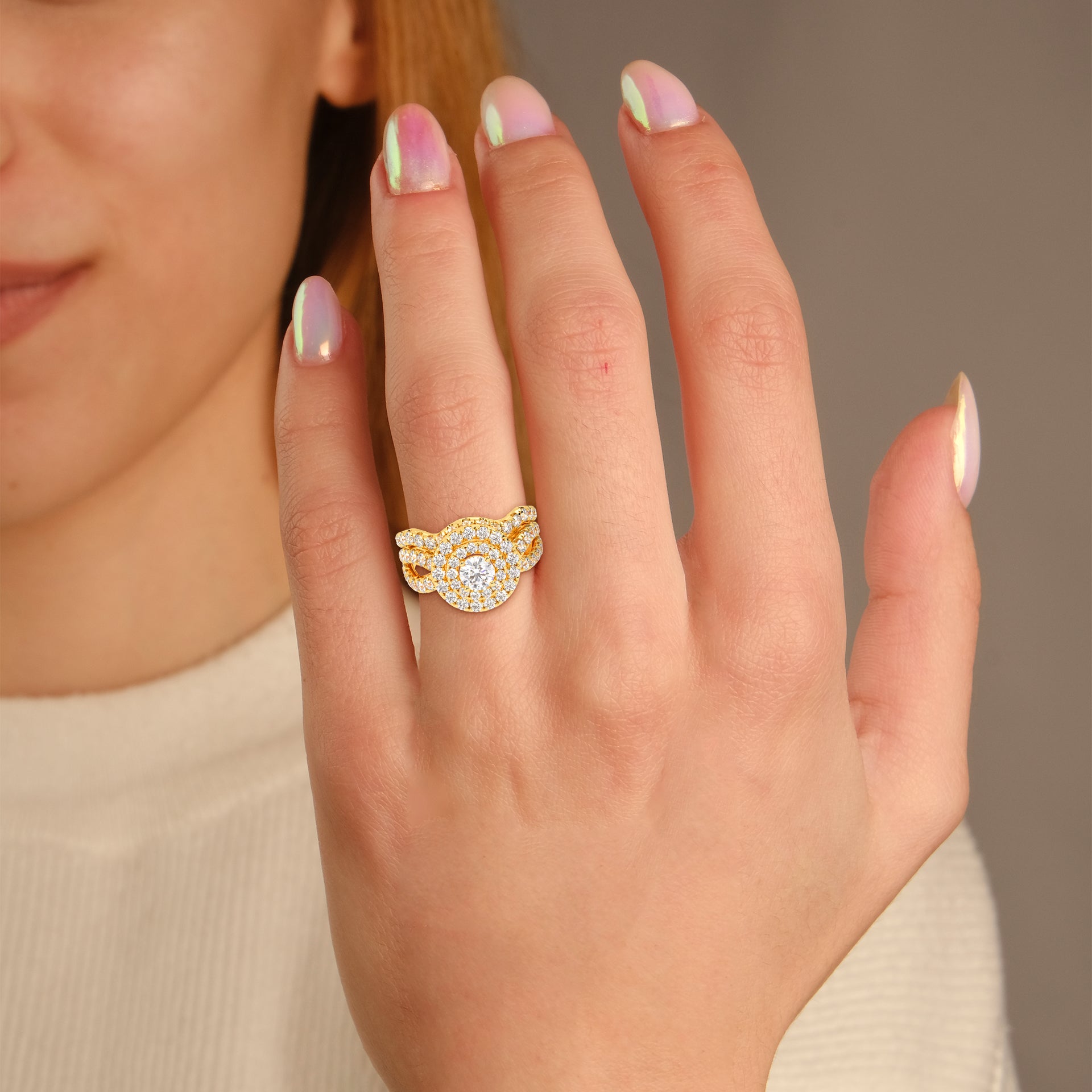 IGI Round Lab Diamond Bridal Set Ring