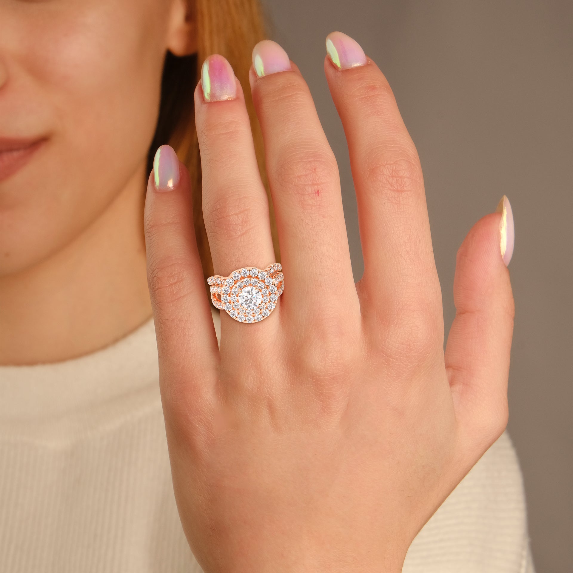 IGI Round Lab Diamond Bridal Set Ring