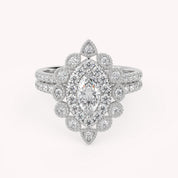 IGI Certified Marquise Halo Beaded Bridal Set Ring