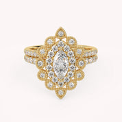 IGI Certified Marquise Halo Beaded Bridal Set Ring
